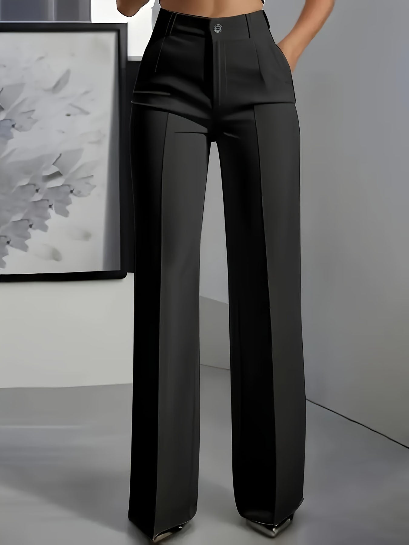 Womens High Waist Straight Leg Trousers