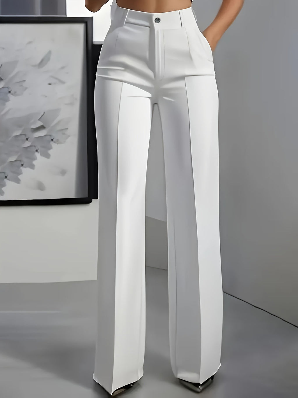 Womens High Waist Straight Leg Trousers