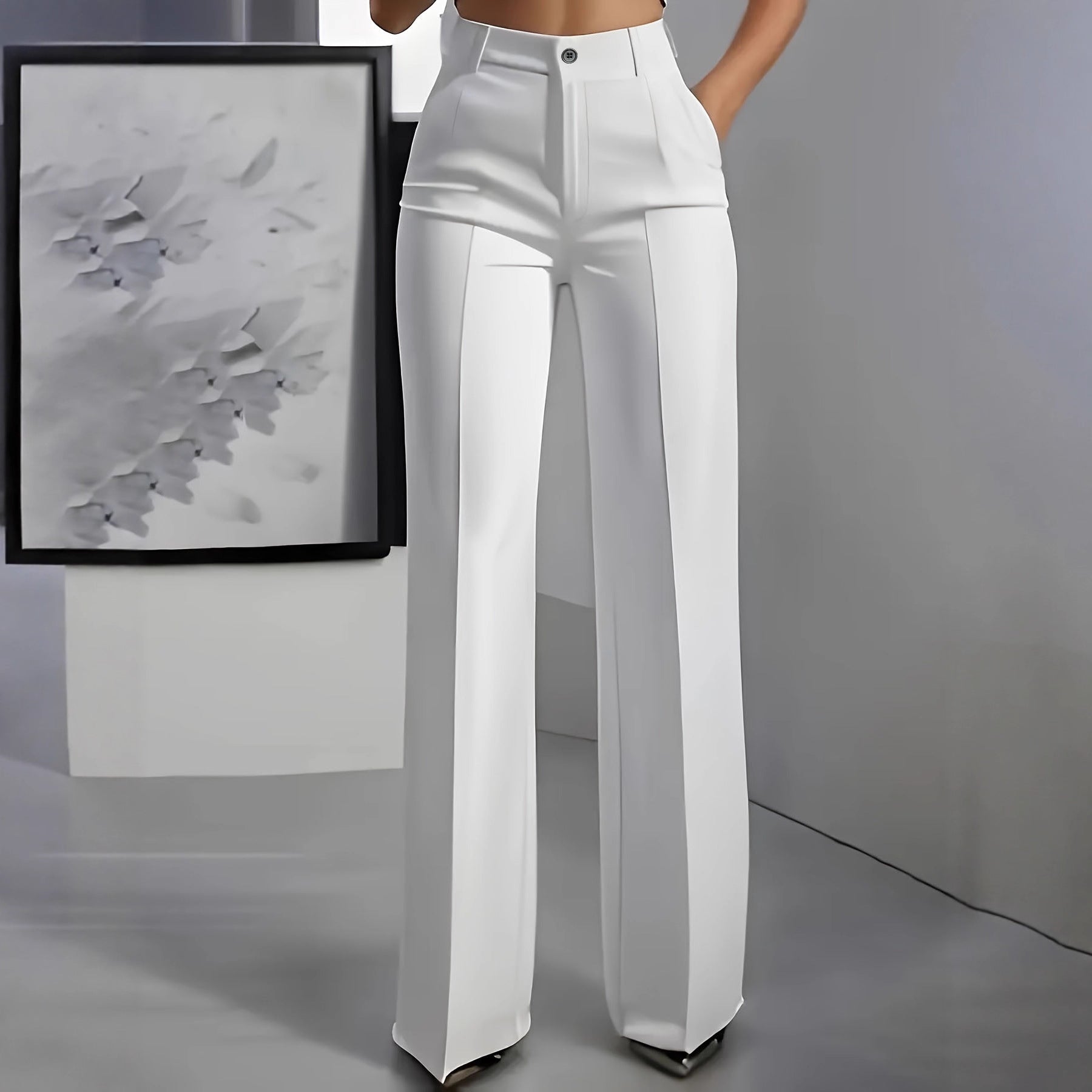 Womens High Waist Straight Leg Trousers