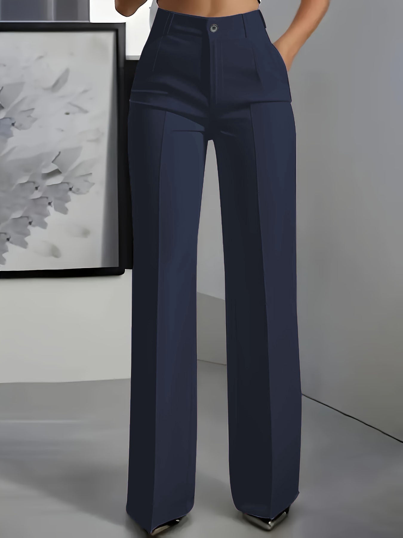 Womens High Waist Straight Leg Trousers