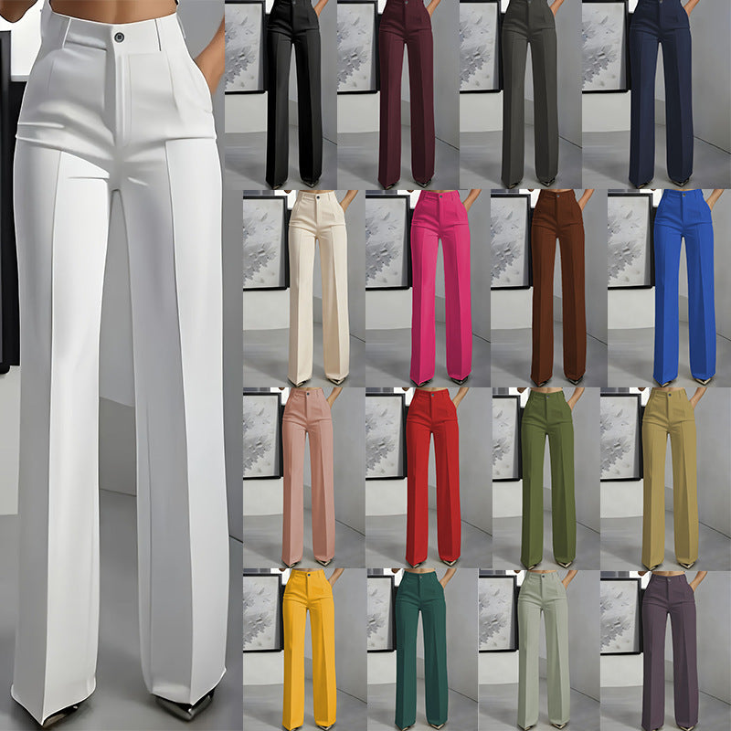 Womens High Waist Straight Leg Trousers