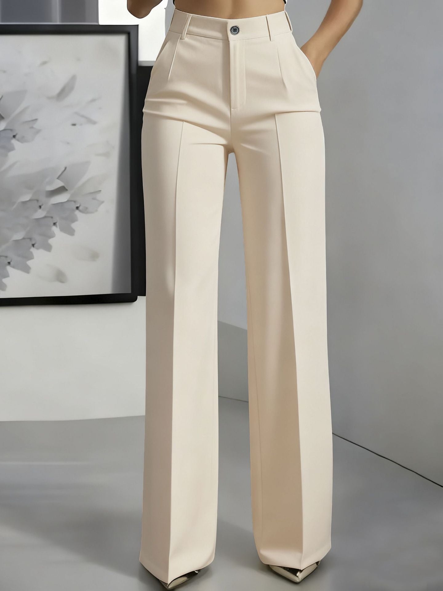 Womens High Waist Straight Leg Trousers