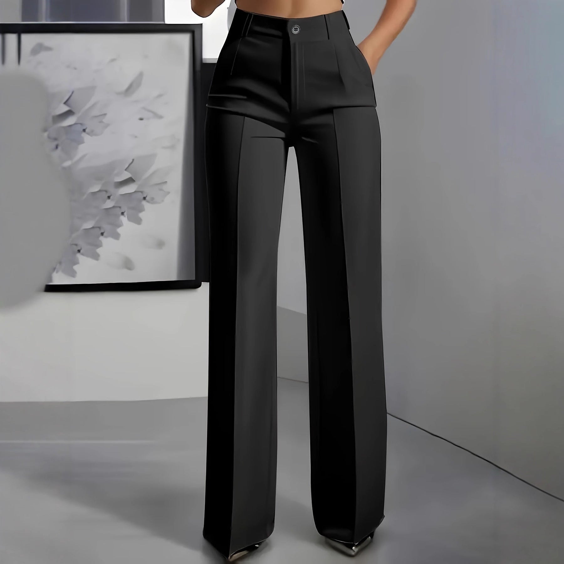 Womens High Waist Straight Leg Trousers