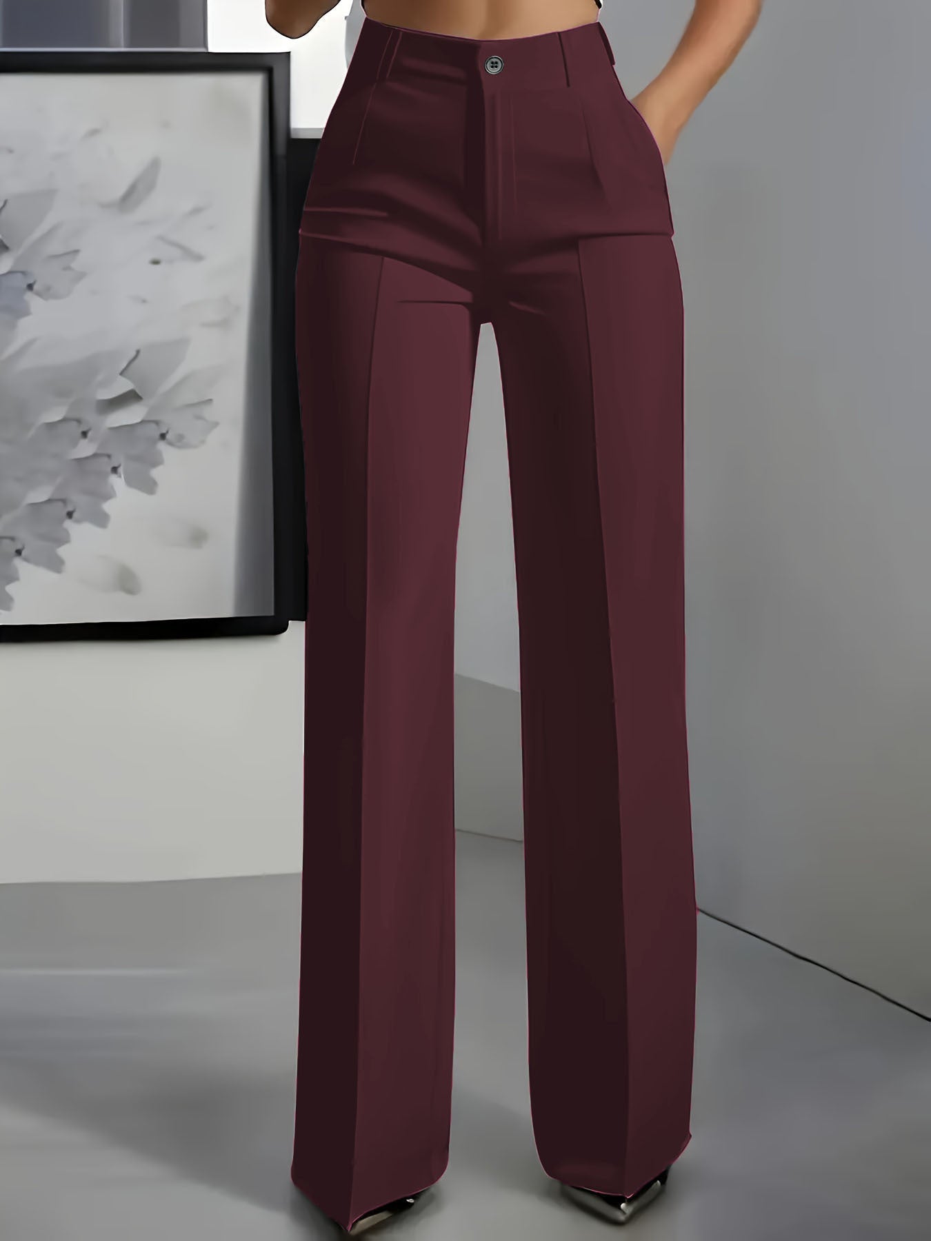 Womens High Waist Straight Leg Trousers